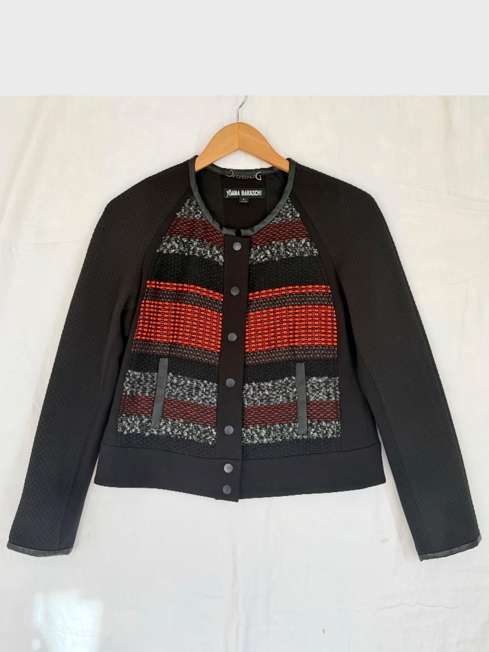 Yoana Baraschi Sz 8 Black‎ Orange Quilted Tweed Five Star Shaper Jacket